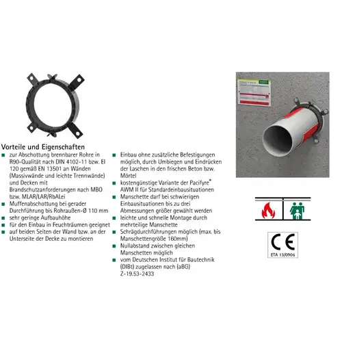 Walraven Brandschutzmanschette Pacifyre AWM III für brennbares Rohr 110 - 160 mm Walraven Brandschutzmanschette Pacifyre AWM III für brennbares Rohr 110 - 160 mm