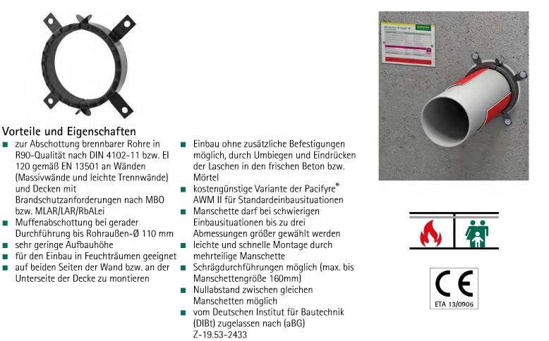 Walraven Brandschutzmanschette Pacifyre AWM III für brennbares Rohr 63 - 110 mm