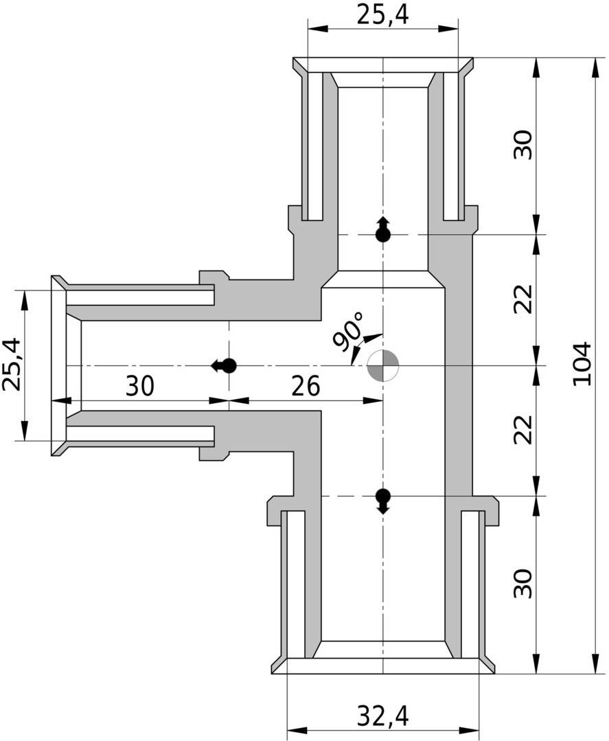 Wavin Tigris K5 T-Stück reduziert, 32mm x 25mm x 25mm