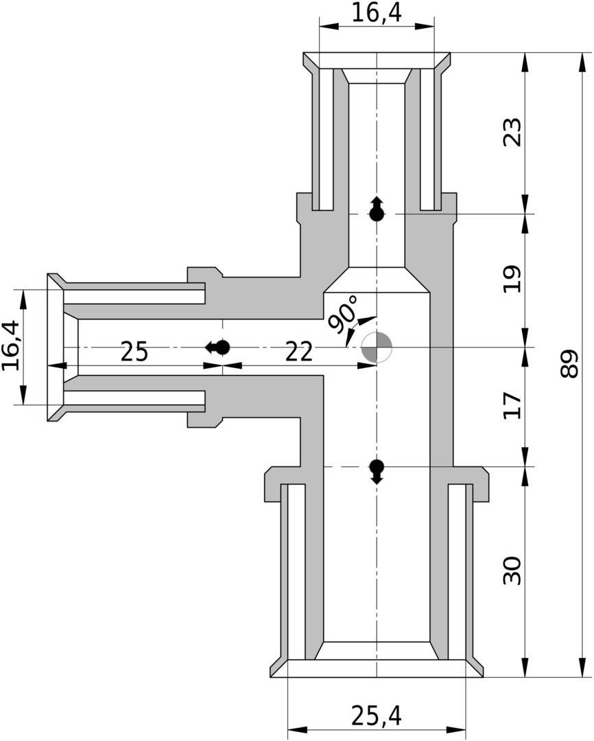 Wavin Tigris K5 T-Stück reduziert, 25mm x 16mm x 16mm