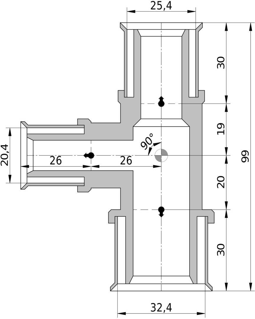 Wavin Tigris K5 T-Stück reduziert, 32mm x 20mm x 25mm