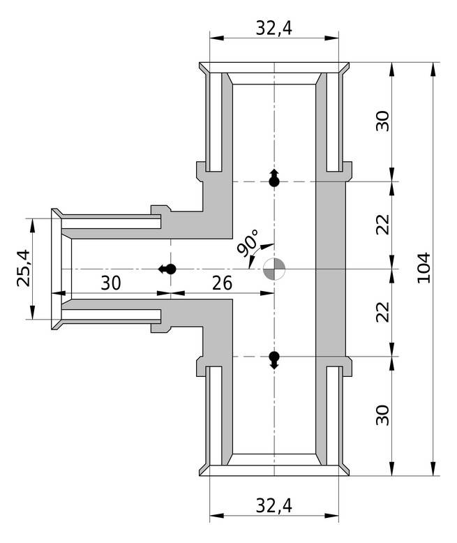 Wavin Tigris K5 T-Stück reduziert, 32mm x 25mm x 32mm