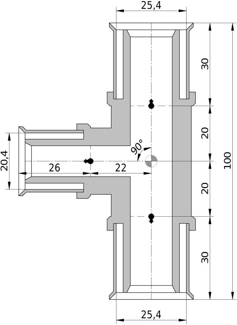 Wavin Tigris K5 T-Stück reduziert, 25mm x 20mm x 25mm