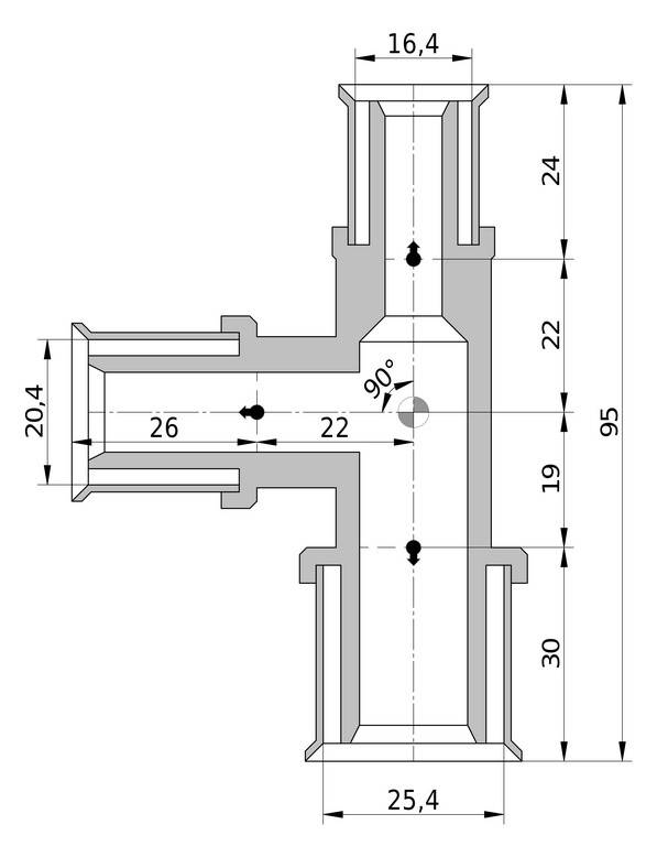 Wavin Tigris K5 T-Stück reduziert, 25mm x 20mm x 16mm