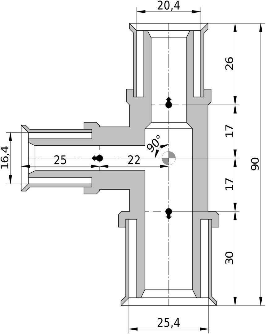 Wavin Tigris K5 T-Stück reduziert, 25mm x 16mm x 20mm