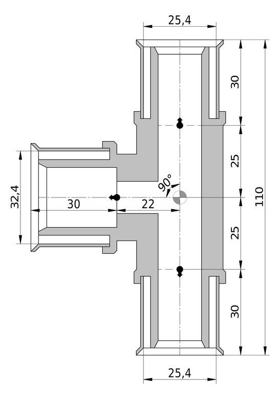 Wavin Tigris K5 T-Stück reduziert, 25mm x 32mm x 25mm