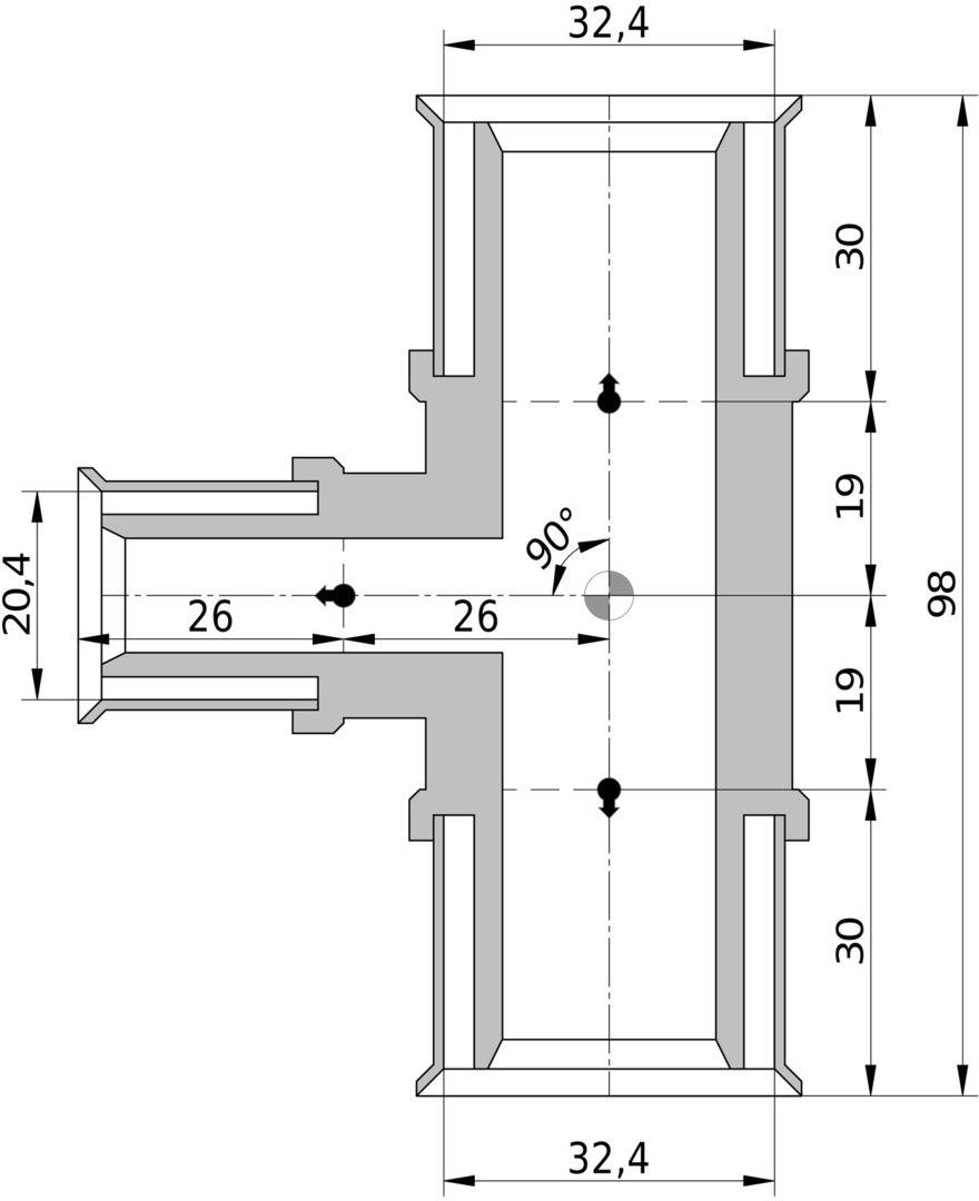 Wavin Tigris K5 T-Stück reduziert, 32mm x 20mm x 32mm