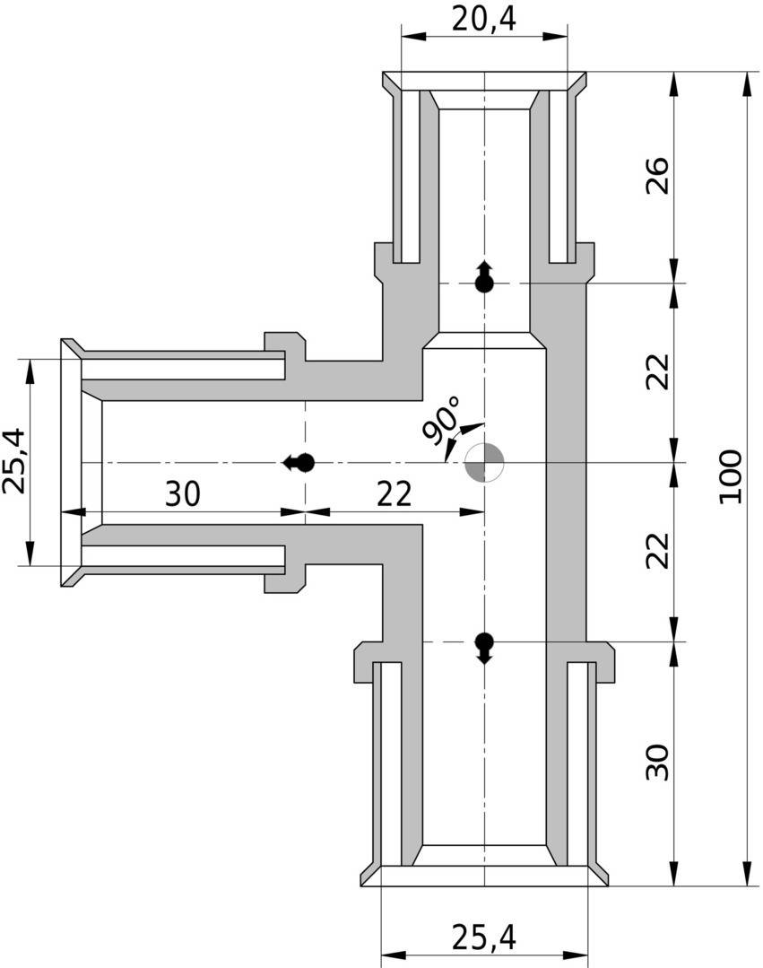 Wavin Tigris K5 T-Stück reduziert, 25mm x 25mm x 20mm