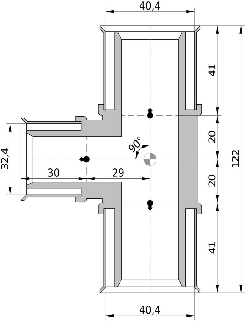Wavin Tigris K5 T-Stück reduziert, 40mm x 32mm x 40mm