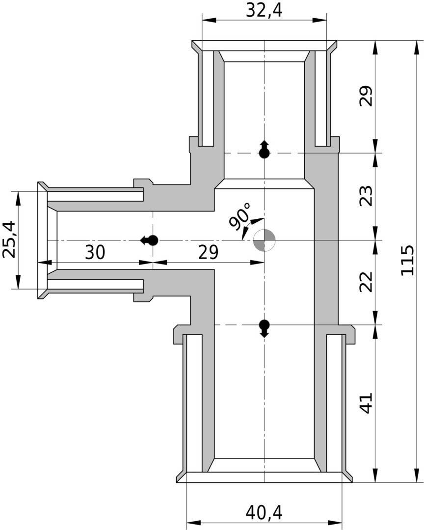 Wavin Tigris K5 T-Stück reduziert, 40mm x 25mm x 32mm