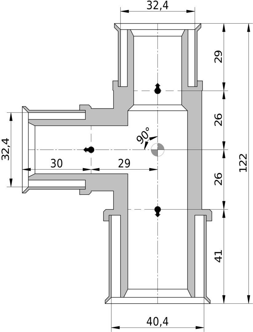 Wavin Tigris K5 T-Stück reduziert, 40mm x 32mm x 32mm