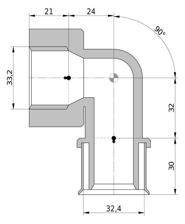 Wavin Tigris K5 Winkel 32mm x 1 IG, 90 Grad