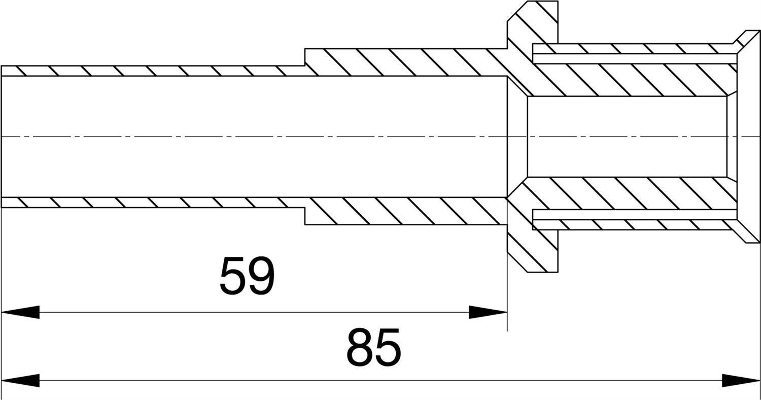 Technischer Querschnitt eines gestuften Zylinders mit den Maßen 59 und 85 und Messlinienpfeilen.