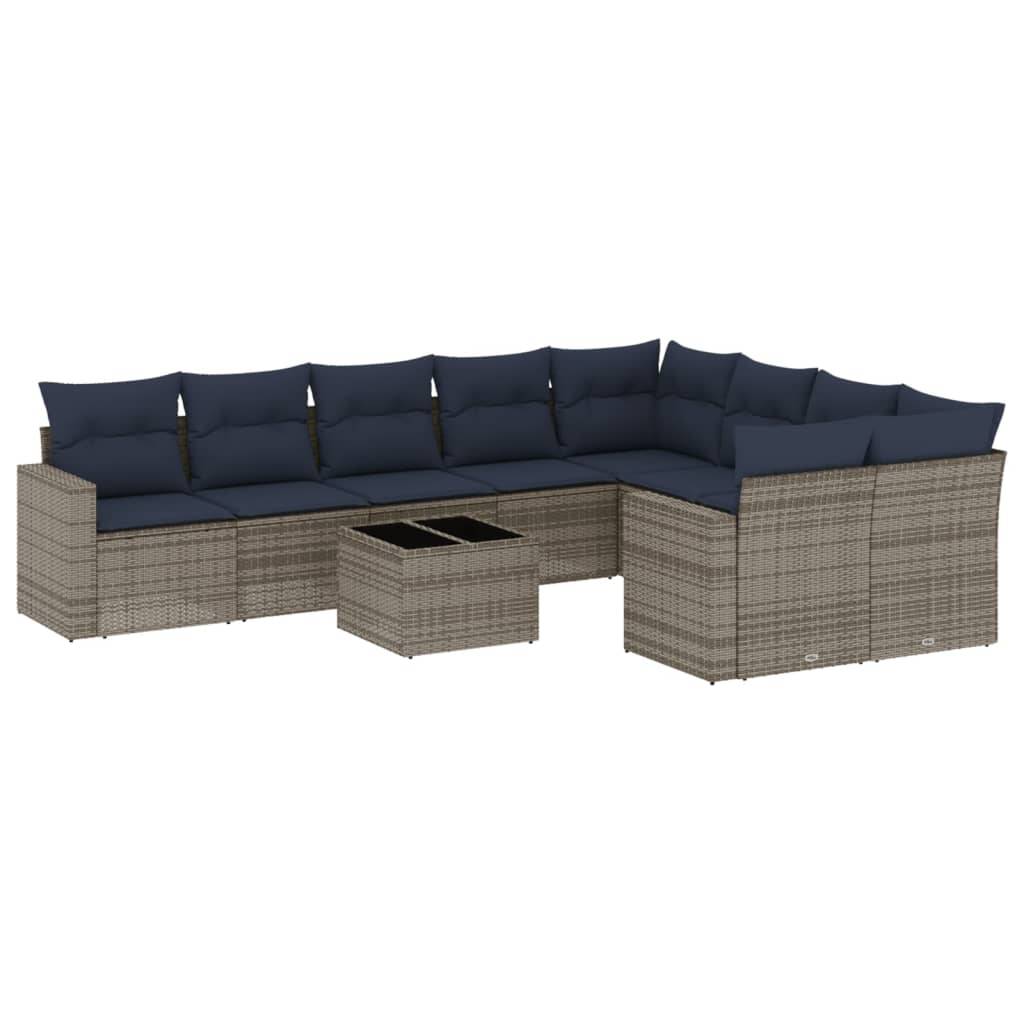 vidaXL 10-tlg. Garten-Sofagarnitur mit Kissen Grau Poly Rattan