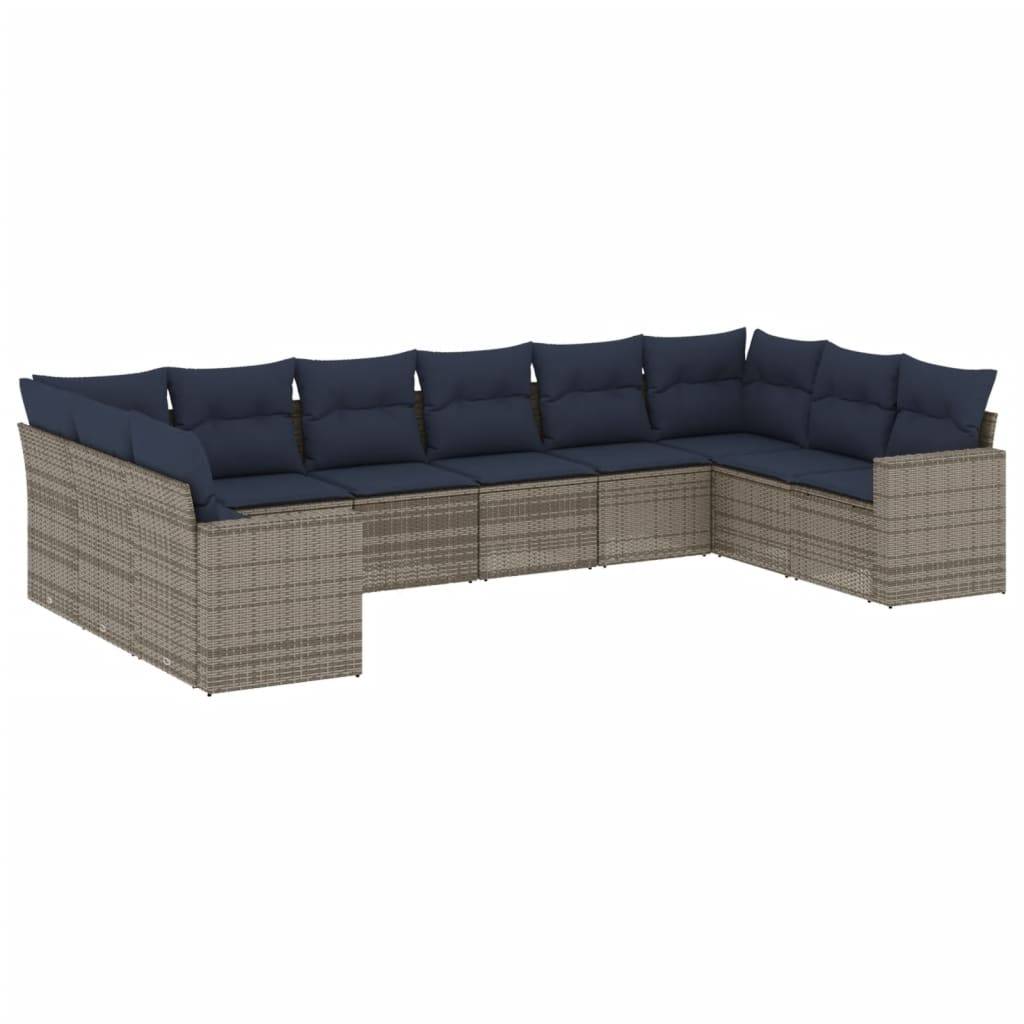 vidaXL 10-tlg. Garten-Sofagarnitur mit Kissen Grau Poly Rattan