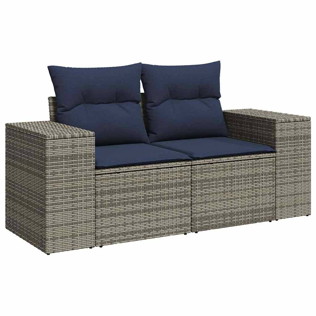 vidaXL 10-tlg. Garten-Sofagarnitur mit Kissen Grau Poly Rattan Akazie