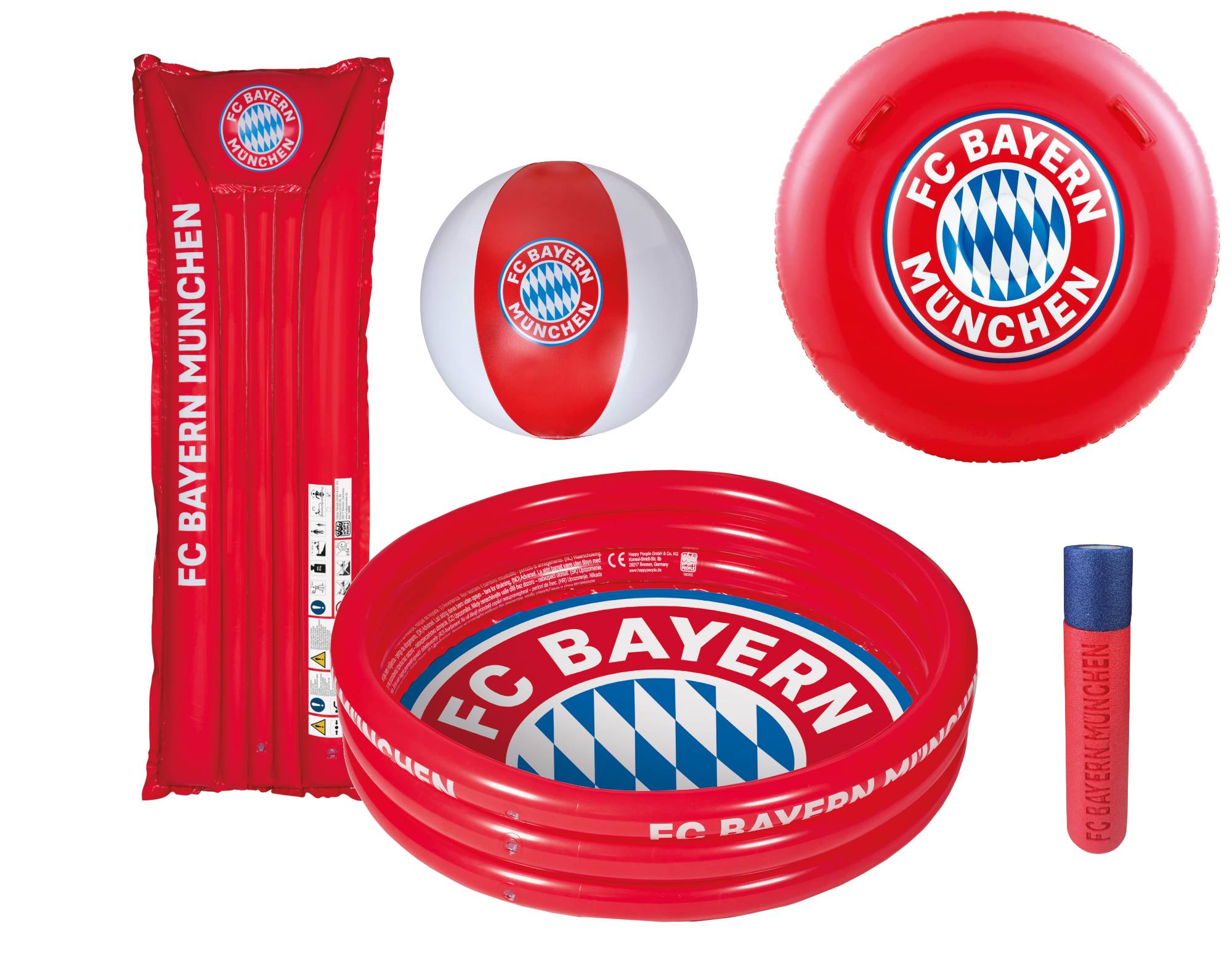 Happy People - FC Bayern München Schwimmset (5-teilig) Luftmatratze Ball Planschbecken Wasserspritze