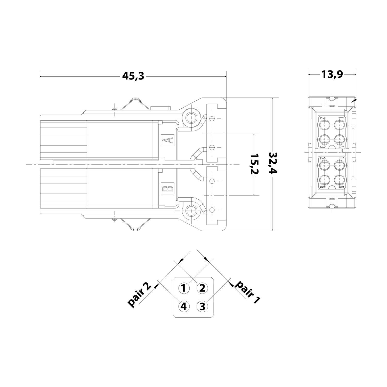 HARTING Han MegaBit Modul für 2 Kabel + Schirm GND Buchseneinsatz (F) Crimpanschluss, 8-polig+Schirmung 50V, 10A - 1