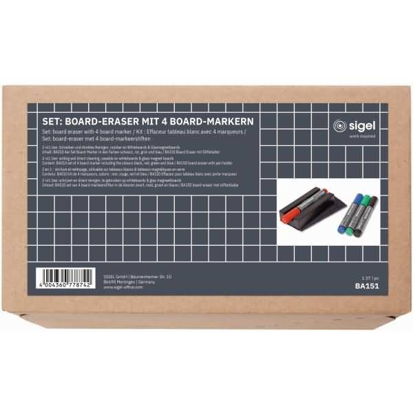Set: Board-Eraser + 4 Board-Marker schwarz, rot, grün, blau