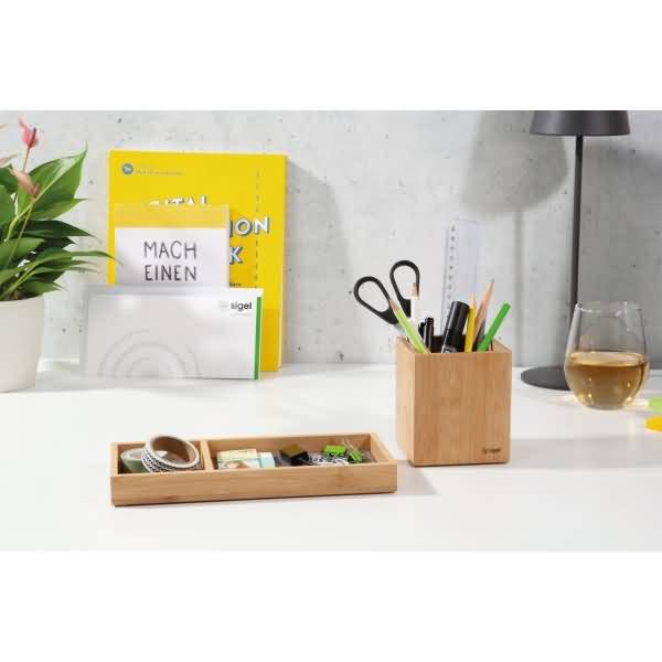 Zubehörablage Bambus 245x25x109mm Textileinleger hellblau-dunkelgrau