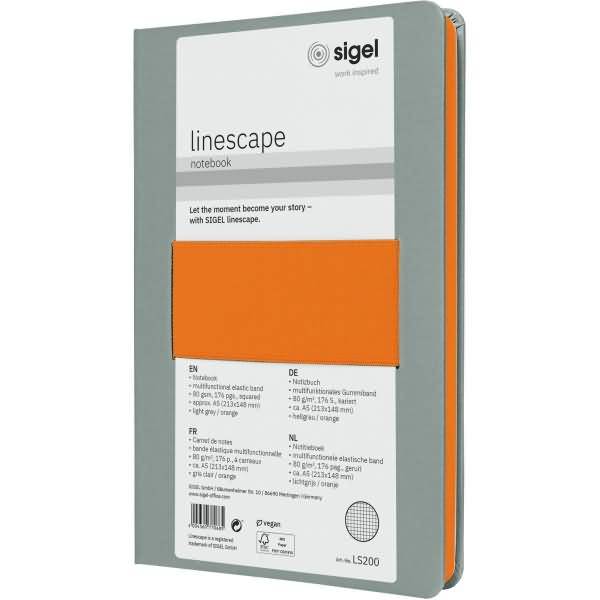 Notizbuch Linescape ca. A5 176 Seiten Hardcover kar. 80g hellgrau/orange