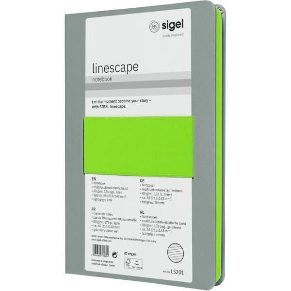 Notizbuch Linescape ca. A5 176 Seiten Hardcover liniert 80g hellgrau/lime