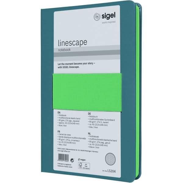 Notizbuch Linescape ca. A5 176 Seiten Hardcover kariert 80g blau/kiwi