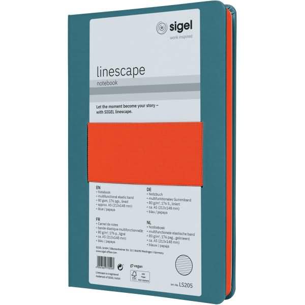Notizbuch Linescape ca. A5 176 Seiten Hardcover liniert 80g blau/papaya