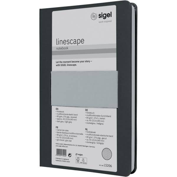 Notizbuch Linescape ca. A5 176 Seiten Hardcover kariert 80g dunkel-/hellgrau