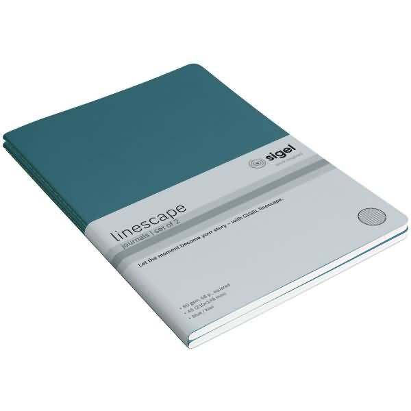 Notizheft Linescape ca. A5 68 Seiten 80g Softcover kariert blau/kiwi 2 Stück