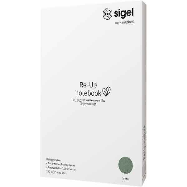 Notizbuch Re-Up Coffee ca. A5 100 Seiten Softcover liniert 100g grün vegan