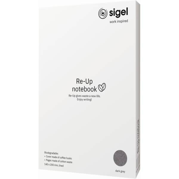 Notizbuch Re-Up Coffee ca. A5 100 Seiten Softcover liniert 100g dunkelgrau vegan