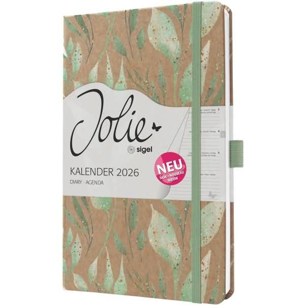 Wochenkalender Jolie ca. A5 Hardcover Sparkle Leaves 2026