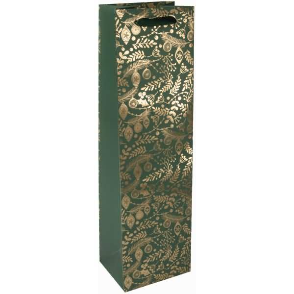 Geschenktasche Bottle 100x350x80mm Golden ornaments on green