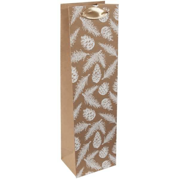 Geschenktasche Bottle 100x350x80mm Pine cones and pine branches