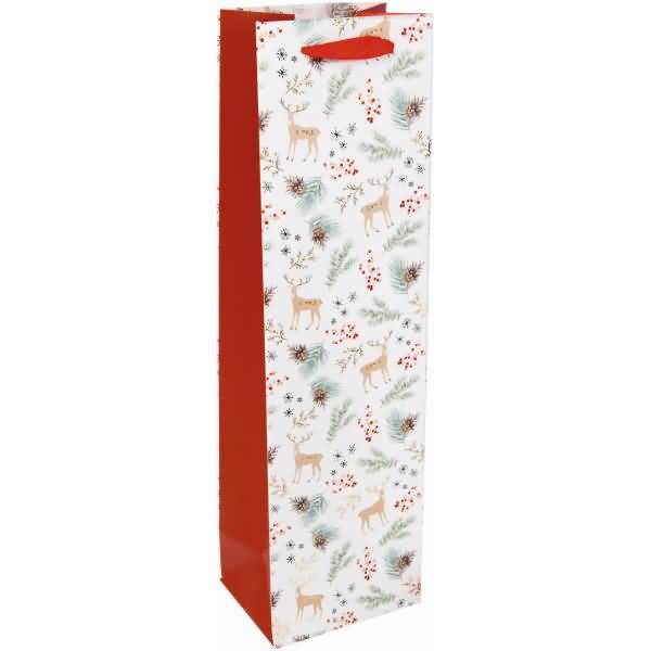 Geschenktasche Bottle 100x350x80mm Christmas motifs watercolor