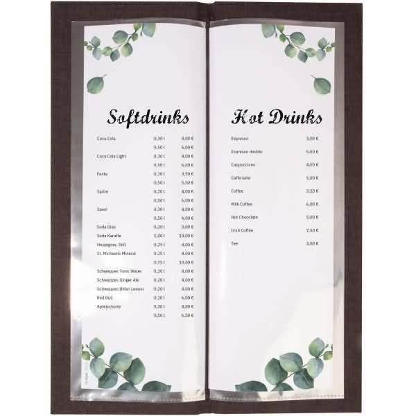 Getränke-Mappe Gummi-Bindung 1/2 A4 Langformat DRINKS dunkelgrau/Bambus