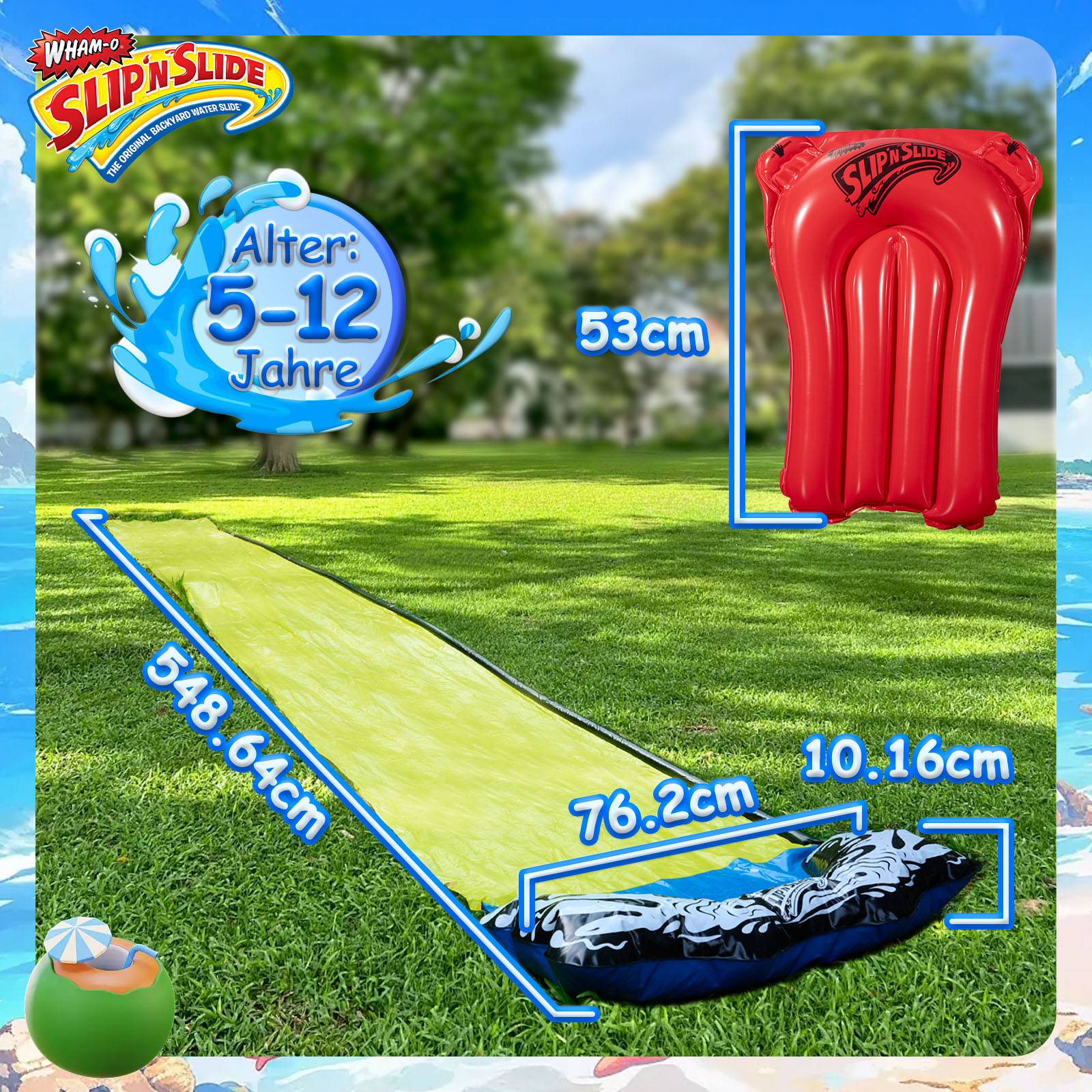 Wham-O Slip N Slide Wave Rider 548.64cm mit Boogie für Kinder 5-12 Jahre