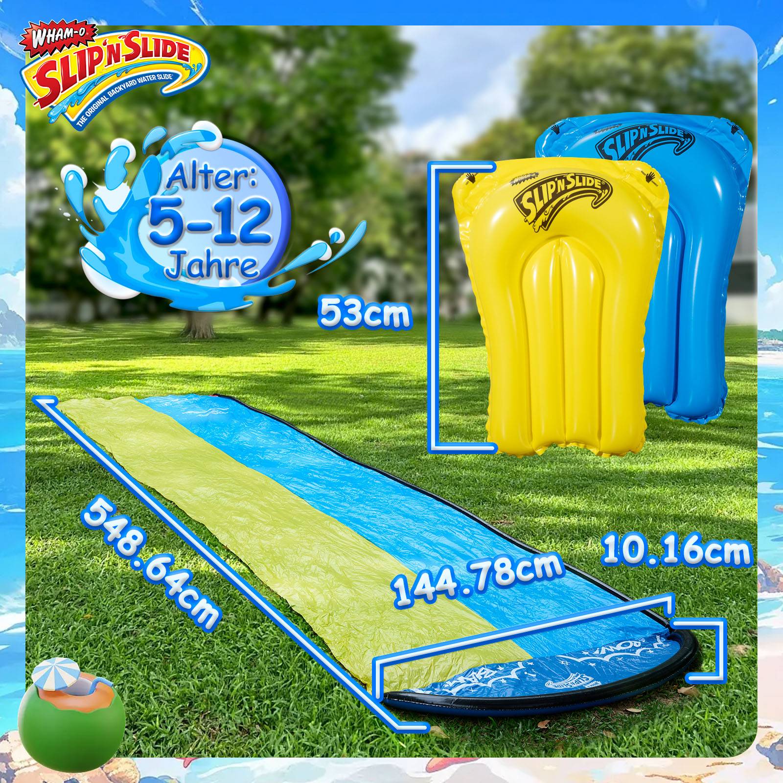 Wham-O Slip N Slide Double Wave Rider 548.64cm mit Boogie für Kinder 5-12 Jahre