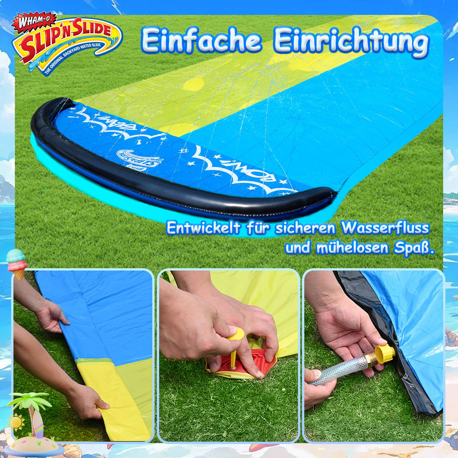 Wham-O Slip N Slide Double Wave Rider 548.64cm mit Boogie für Kinder 5-12 Jahre