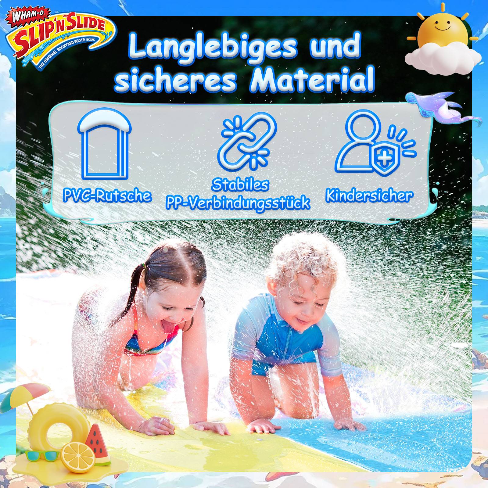 Wham-O Slip N Slide Double Wave Rider 548.64cm mit Boogie für Kinder 5-12 Jahre
