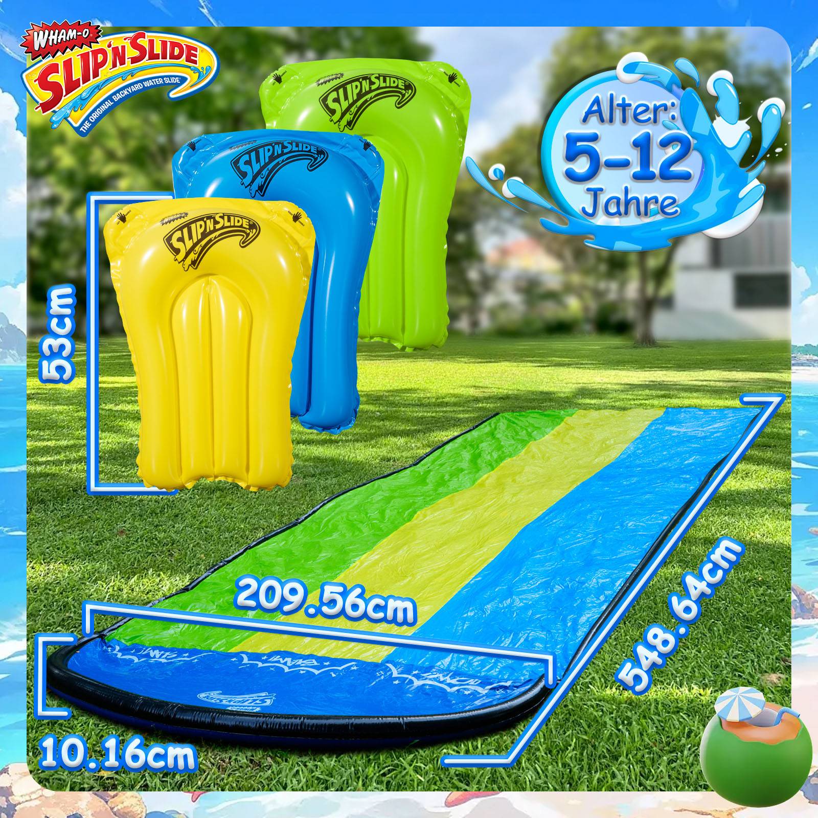 Wham-O Slip N Slide Triple Waver Rider mit Boogie 548.64cm für Kinder 5-12 Jahre
