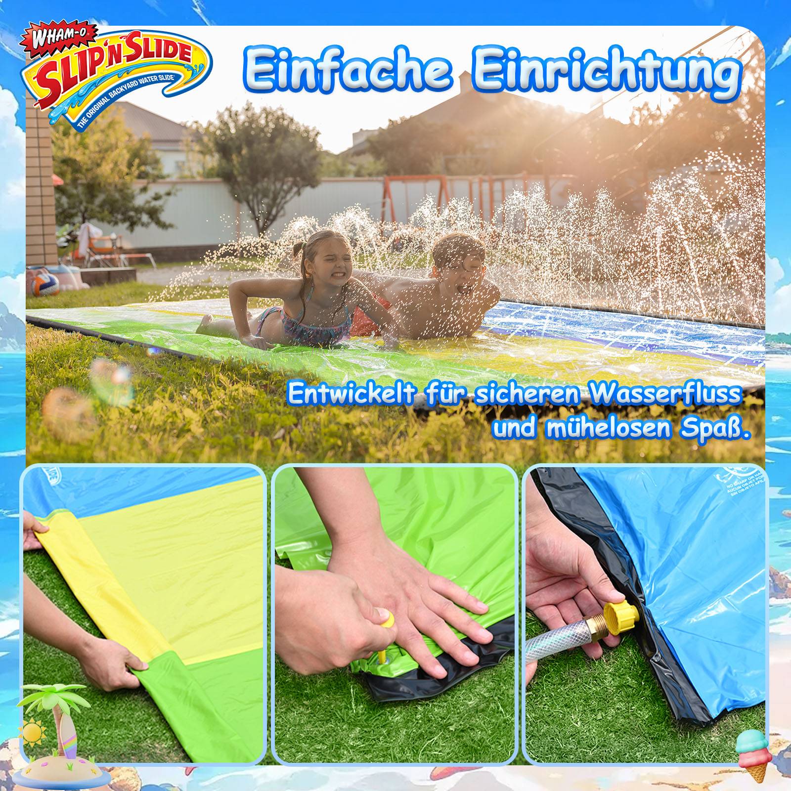 Wham-O Slip N Slide Triple Waver Rider mit Boogie 548.64cm für Kinder 5-12 Jahre