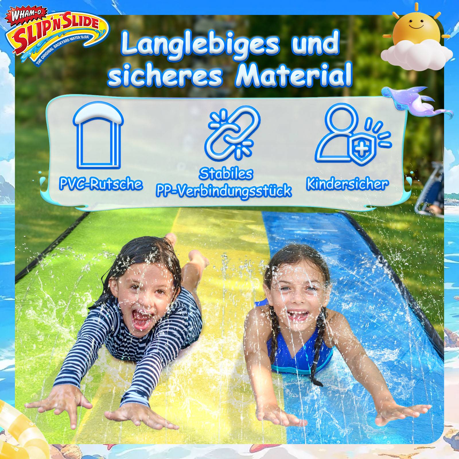 Wham-O Slip N Slide Triple Waver Rider mit Boogie 548.64cm für Kinder 5-12 Jahre
