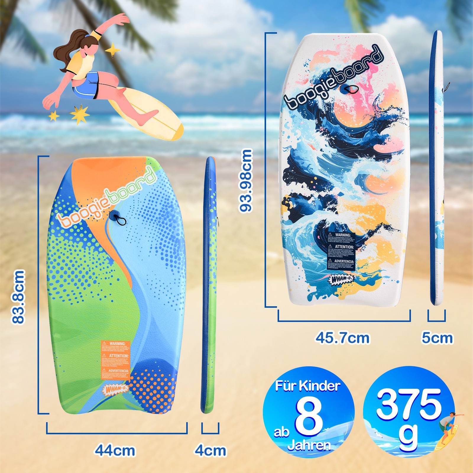 Wham-O 2er-Pack Boogie Board für Kinder 8+ – Curve/Wave