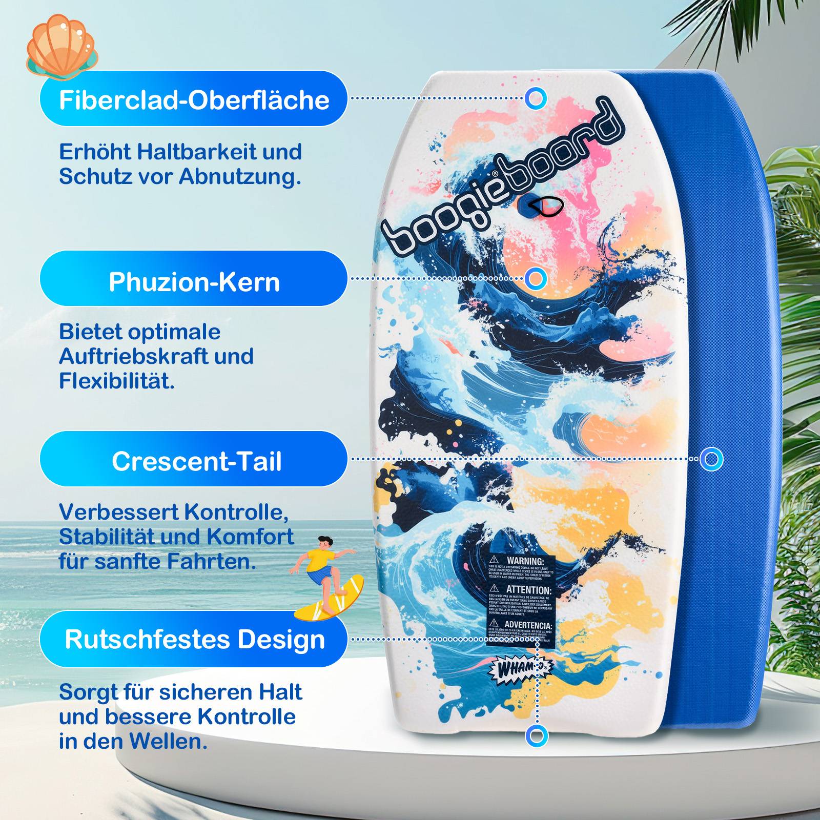 Wham-O 2er-Pack Boogie Board für Kinder 8+ – Curve/Wave