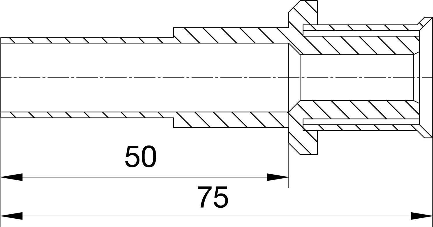 Querschnittstechnische Zeichnung eines gestuften Zylinderbauteils mit zwei horizontal beschrifteten Maßen von 50 und 75.