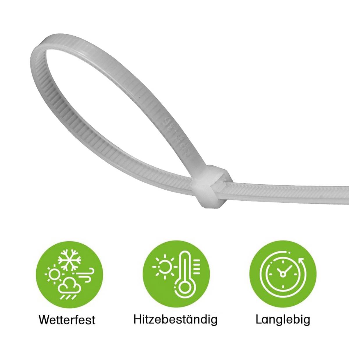 Offgridtec Kabelbinder 400 Stk. weiß Nylon UV-Beständig Verschiedene Längen 100mm 150mm 200mm 300mm
