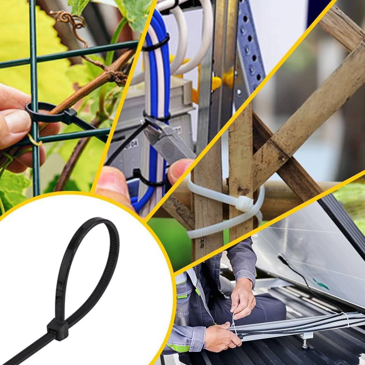 Offgridtec Kabelbinder 1000 Stk. Schwarz Nylon UV-Beständig Verschiedene Längen 100mm 150mm 200mm 250mm 300mm