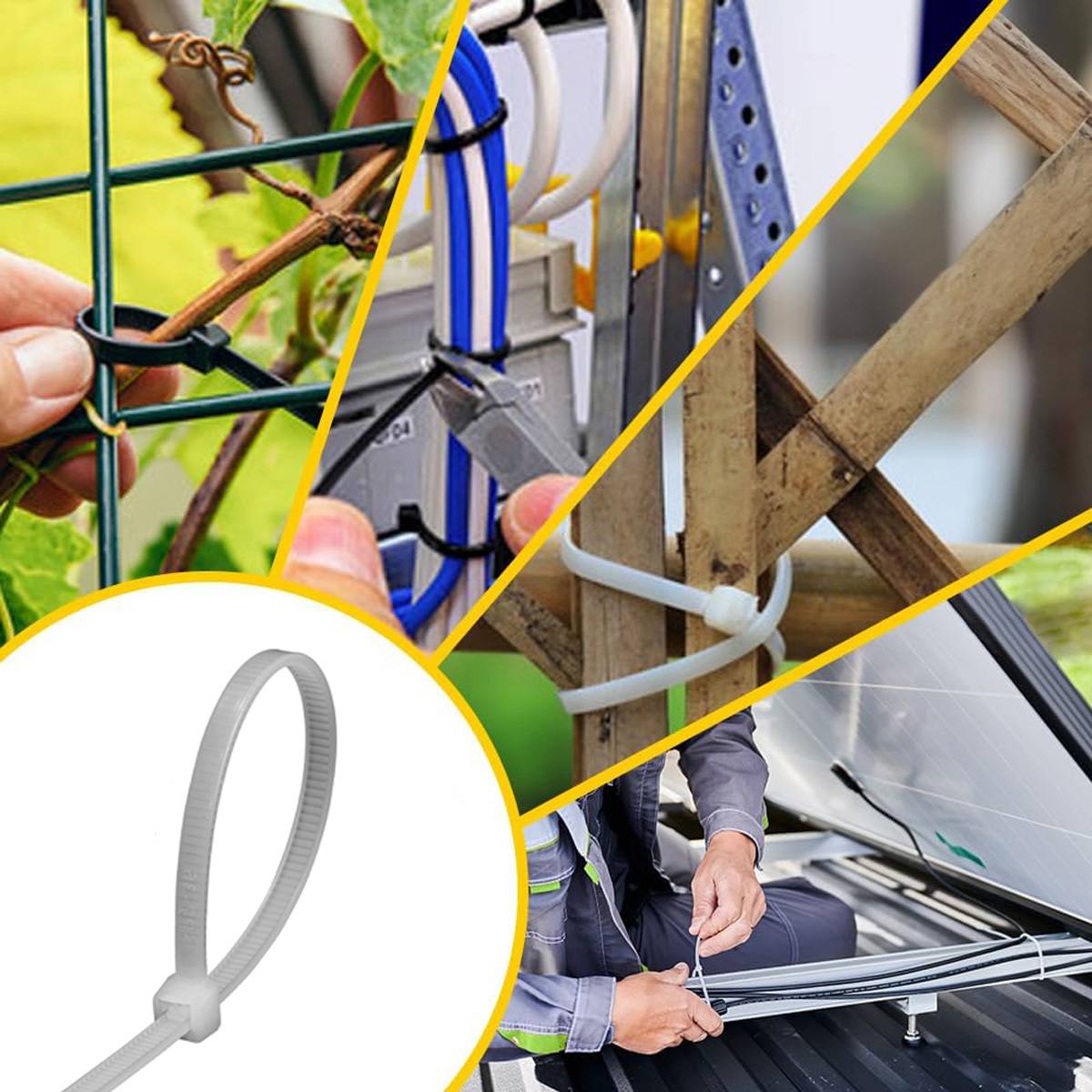 Offgridtec Kabelbinder 1000 Stk. weiß Nylon UV-Beständig Verschiedene Längen 100mm 150mm 200mm 250mm 300mm